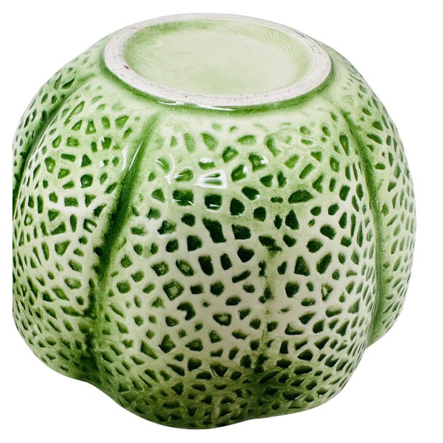 Mid 20th Century "Noir" Cantaloupe Fruit Bowls| Unmarked Knobler Style | Realistic Japanese Majolica - Set of 2 For Sale In Tampa - Image 6 of 9