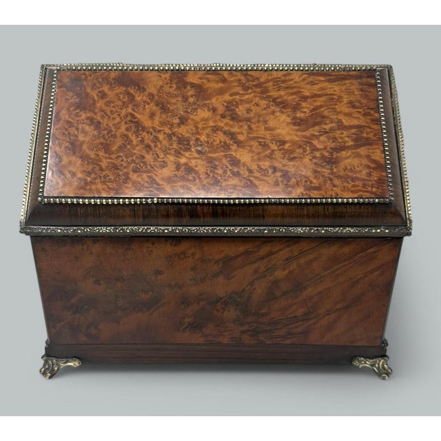 Bronze Antique Bronze Burl Walnut French Jewelry Sewing Casket Silk Lined Interior 19c For Sale - Image 8 of 8