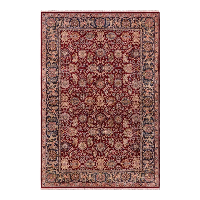 Shabby Chic Beautiful 1990's Floral Pak-Persian Red/Teal Wool Rug - 6'4'' X 9'2'' For Sale