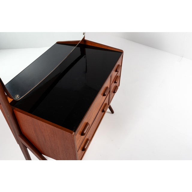 Mid-Century Danish Teak Vanity Table with Black Glass Top, 1960s For Sale - Image 9 of 14