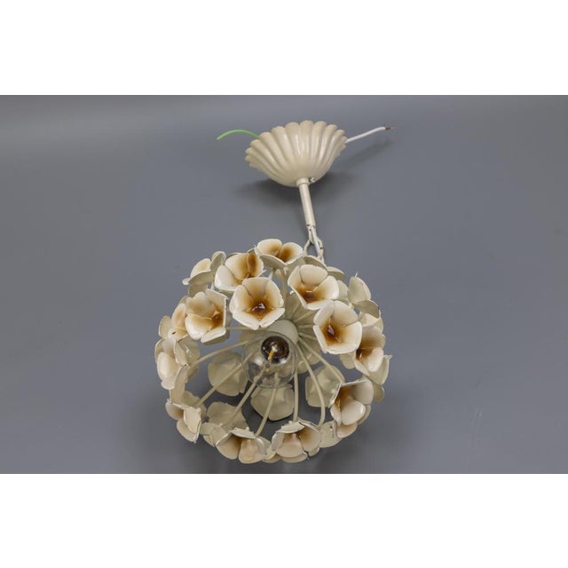 Hollywood Regency French White Flower Metal Pendant Light, 1960s For Sale - Image 10 of 15