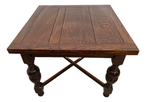 Early 20th Century English Tudor Expansion Table Turned Baluster Legs Quarter Sawn Oak, X-Stretcher