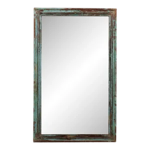 1900s Vintage Door Frame Repurposed Distressed Blue Rectangle Wall Mirror