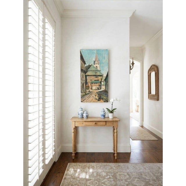 1960s Painting – European Village Street Scene With Church Steeple For Sale - Image 9 of 12