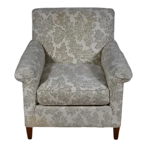 Mid 20th Century Baker Furniture Traditional Club Arm Chair White & Green Foliate Cotton Print