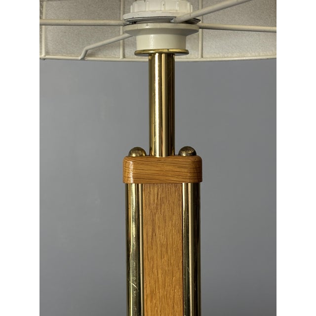 Mid-Century Austrian Hollywood Regency Oak and Brass Table Lamp with Mushroom Shade, 1960s For Sale - Image 4 of 17