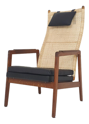 Rattan and Leather High-Back Lounge Chair by P. J. Muntendam for Gebrüder Jonkers, Netherlands, 1950s