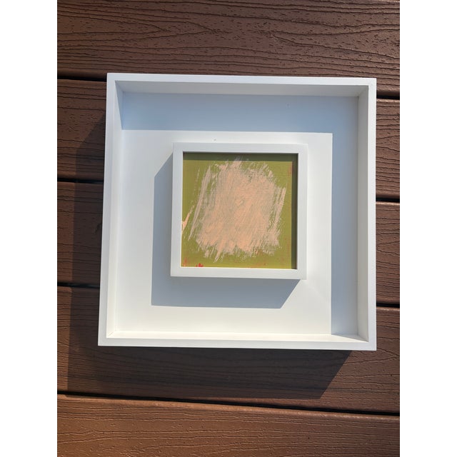 Abstract Sarah Trundle, Contemporary Abstract Framed Painting, "Enough Said: Peach on Green" For Sale - Image 3 of 6