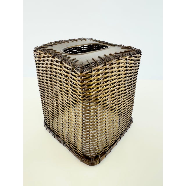 Vintage Woven Brass Metal Tissue Box Cover For Sale - Image 10 of 11