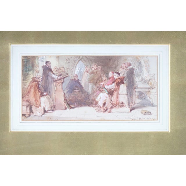 Early 20th Century Counsel Meeting Original Watercolor Signed For Sale - Image 4 of 4