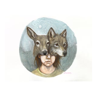 I Stand Tall and Growl - Original Contemporary Figurative Watercolor Painting on Paper by Amanda Immurs For Sale