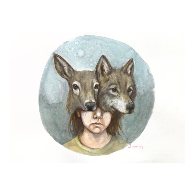 I Stand Tall and Growl - Original Contemporary Figurative Watercolor Painting on Paper by Amanda Immurs For Sale
