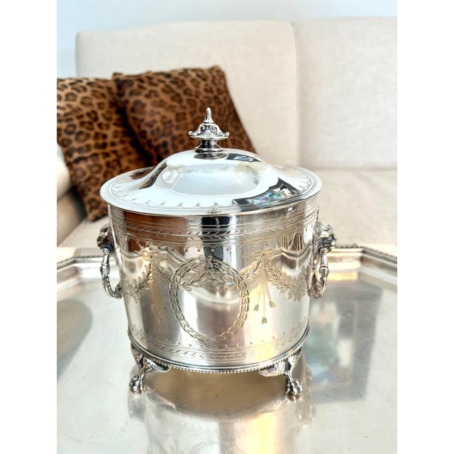 Silver English Silver Plate Tea Caddy with Lion & Ring Handles For Sale - Image 8 of 8