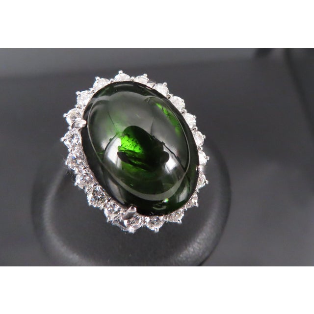 Late 20th Century Massive 26.18ct Green Tourmaline 1.83ct Diamond 18k White Gold Ring Size 4.75 For Sale - Image 16 of 18