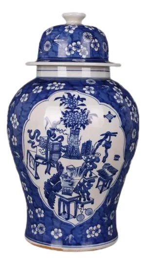 Antique Chinese Ceramic Pot Qing Dynasty Kangxi Marked Blue and White Porcelain Ginger Jar Hand Painted Flowers Pattern