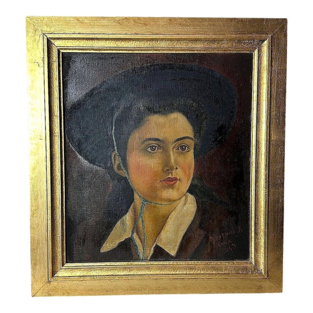 Mid 20th Century Italian Figurative Oil on Canvas Portrait of a Young Woman With Giltwood Frame For Sale