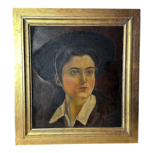 Mid 20th Century Italian Figurative Oil on Canvas Portrait of a Young Woman With Giltwood Frame
