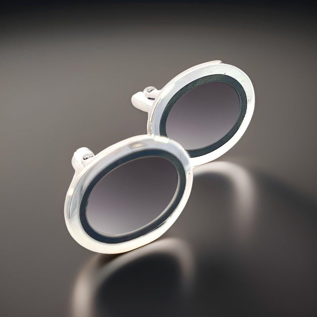 1990s Pair of Tiffany & Co Estate Mens Silver & Blue Enamel Cufflinks Silver For Sale - Image 4 of 10