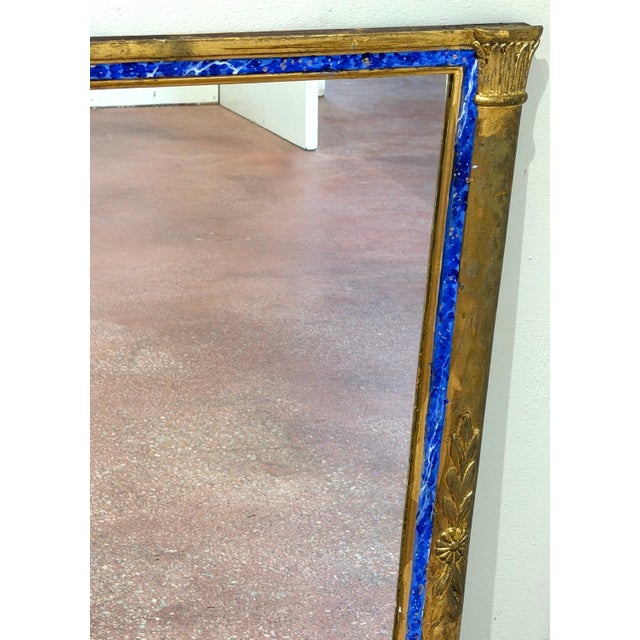 Italian Neoclassical Lapis-Blue Enameled Giltwood Mirror, 1960s For Sale - Image 16 of 16