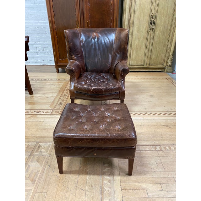 Restoration Hardware Leather Drake Chair + Ottoman | Chairish