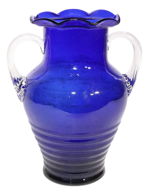 Mid 20th Cobalt Glass Handled Vase Att. To Fostoria