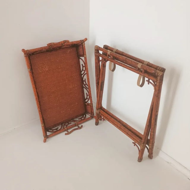 Wood 1980s Vintage Faux Tortoise Large Tray With Table For Sale - Image 7 of 12