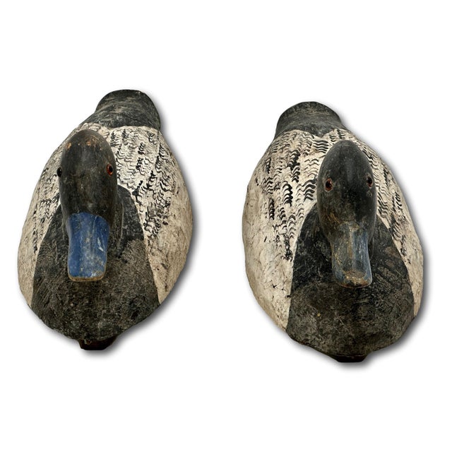 Wood Nice Original Pair of Antique American Primitive Hand Carved & Painted Wood Duck Hunters Working Decoys Circa 1920s For Sale - Image 7 of 18