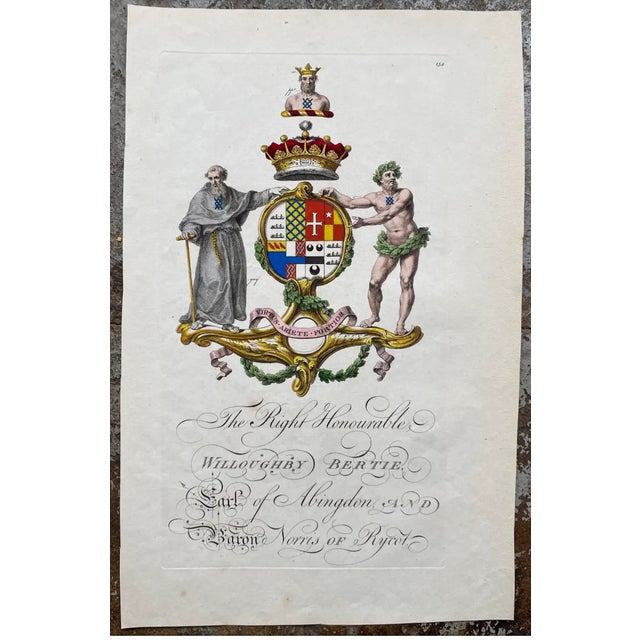 Mid 18th Century 1764 British Hand Colored Armorial Coat of Arms Engraving For Sale - Image 5 of 5