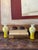1950s Pair of Mid-Century Peking Glass Vases With Carved Yellow Floral and Butterfly Motif | Chinese Overlay Glass on Wood Stands For Sale - Image 5 of 10