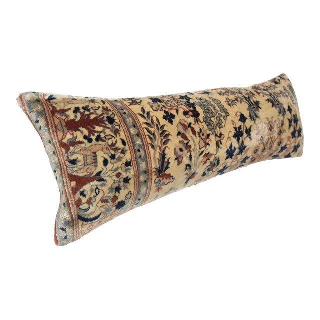 Authentic Vintage Rug Pillow Cover – Handwoven Floral Motif Throw Cushion Cover -12'' X 35'' For Sale