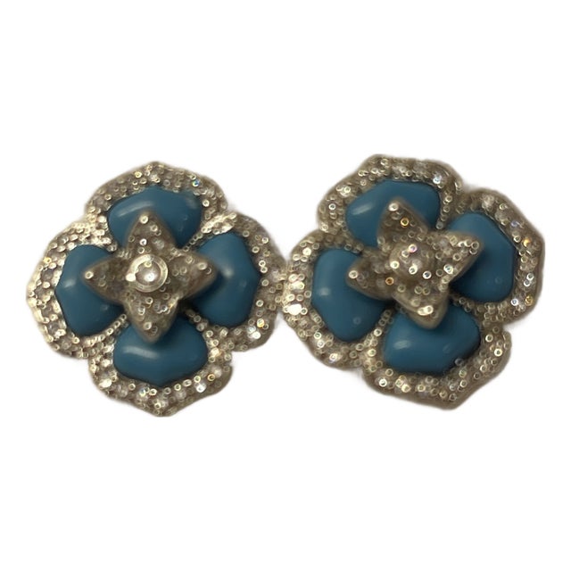 Turquoise/Cz Floral Earrings, Pair For Sale