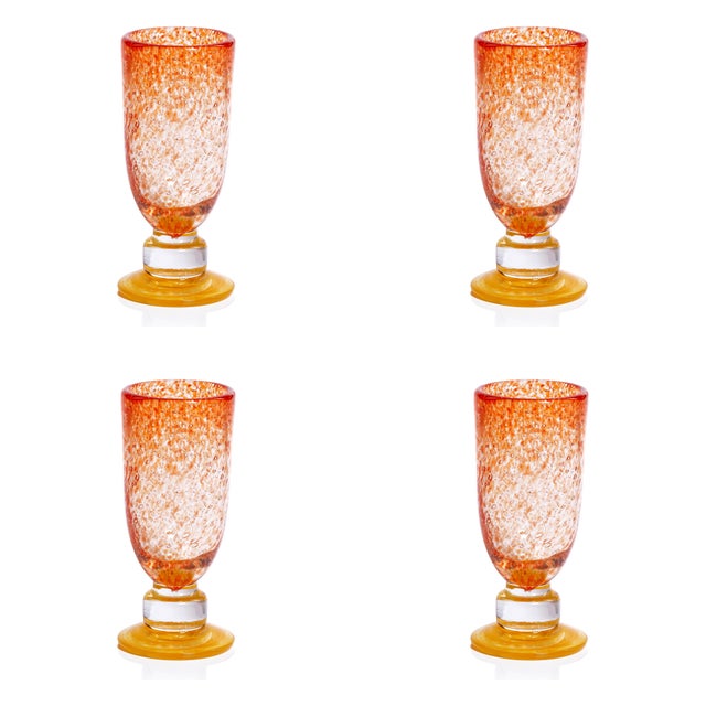 Contemporary Antibes 4-Piece Set Mimosa / Bellini Glasses, Orange with Yellow Base For Sale - Image 3 of 3