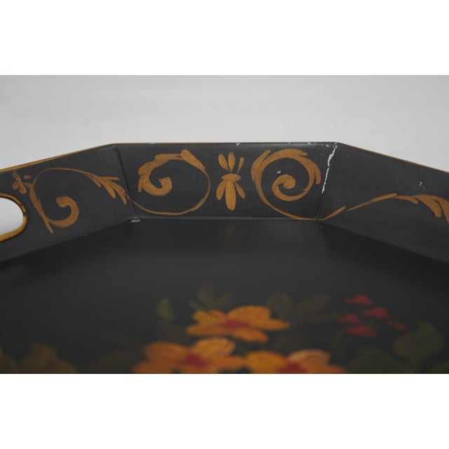 Vintage Toleware Black & Gold Serving Tray For Sale - Image 9 of 10