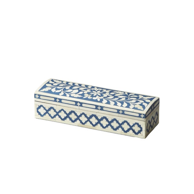 Boho Chic Amanda Bone Inlay Storage Box, Blue For Sale - Image 3 of 3