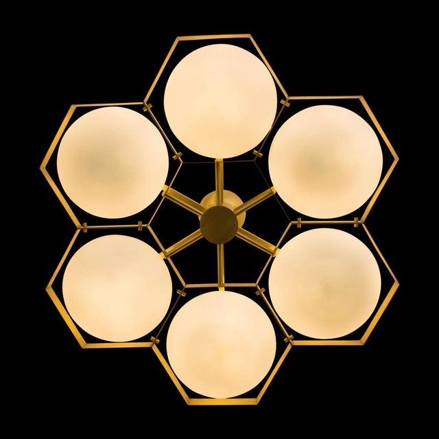 Brass and White Murano Glass Beehive Flush Mount Ceiling Lamp, 2009 For Sale - Image 6 of 7