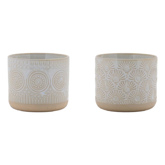 Porcelain Geometric Patterned Planter (Set of 2) For Sale