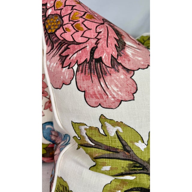Transitional Floral With Embroidery on Linen 22" Pillows-a Pair For Sale - Image 3 of 4
