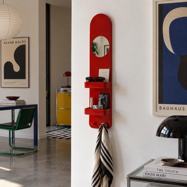 1970s Red Wall Organizer with Mirror by Makio Hasuike for Gedy, Italy, 1970s For Sale - Image 5 of 18