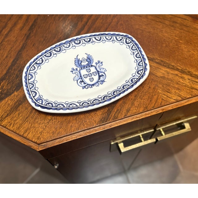 Vintage Brasao Blue and White Hand Painted Coat of Arms Catchall For Sale - Image 4 of 9