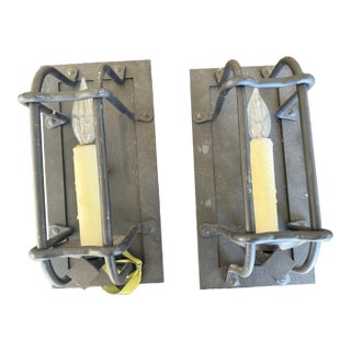 1980s Caged Metal Exterior Sconces - A Pair For Sale