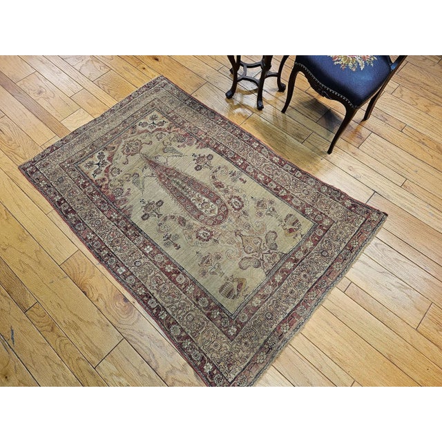 Late 19th Century 19th Century Persian Kerman Lavar Pictorial Rug, Hand-Knotted Wool, Tree of Life Pattern, Tan & Red, 4’ X 6’ For Sale - Image 5 of 12