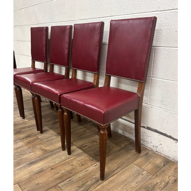 Vintage Art Deco Style Leather Dining Side Chairs - Set of 4 For Sale In Kansas City - Image 6 of 11