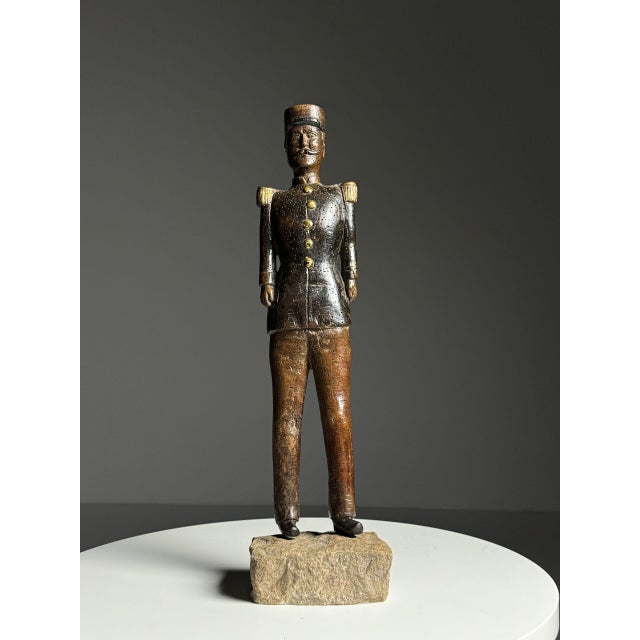 Hand-Carved Statue of a French Officer, 19th Century, Oak on Stone Base For Sale - Image 17 of 17