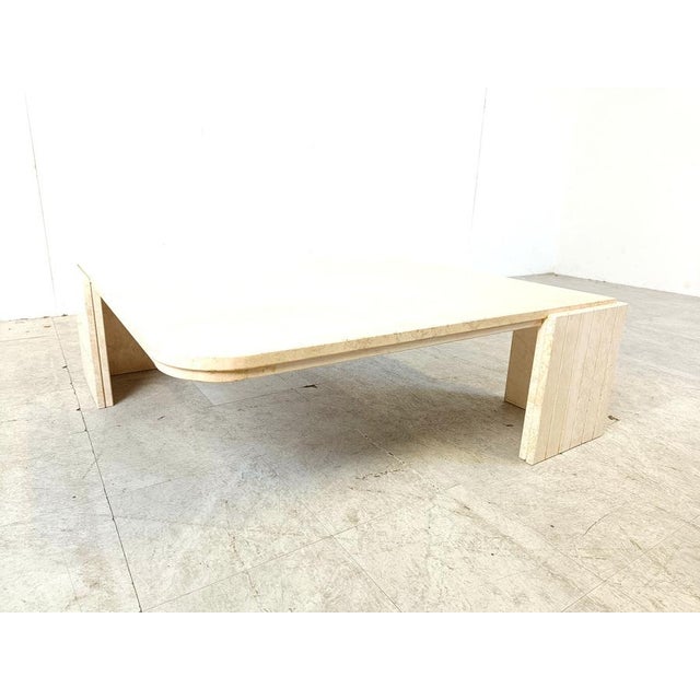 Cream Travertine Coffee Table, Italy, 1970s For Sale - Image 8 of 9