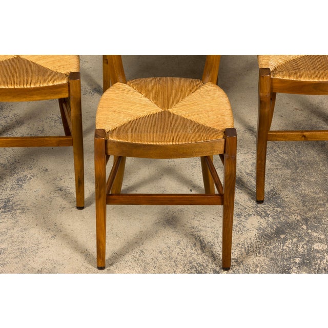 Set of 12 French Louis Philippe Style Walnut Dining Chairs With Rush Seats For Sale In New York - Image 6 of 18