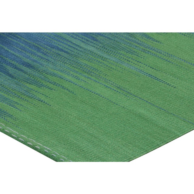 Rug & Kilim’s Contemporary Kilim in Blue and Green Stripes and Geometric Pattern For Sale In New York - Image 6 of 7