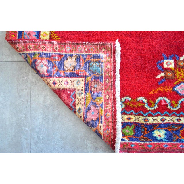 1950s Hand-Knotted Turkish Runner Rug Bold Colors Tribal Hallway Decor Lady Bug Pattern Unused - 3'4" X 13' For Sale - Image 16 of 17