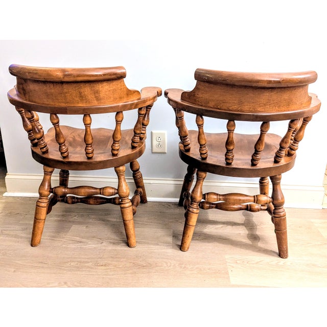 Ethan Allen Vintage Ethan Allen Rock Maple Captain's Chairs - Heirloom Collection For Sale - Image 4 of 8