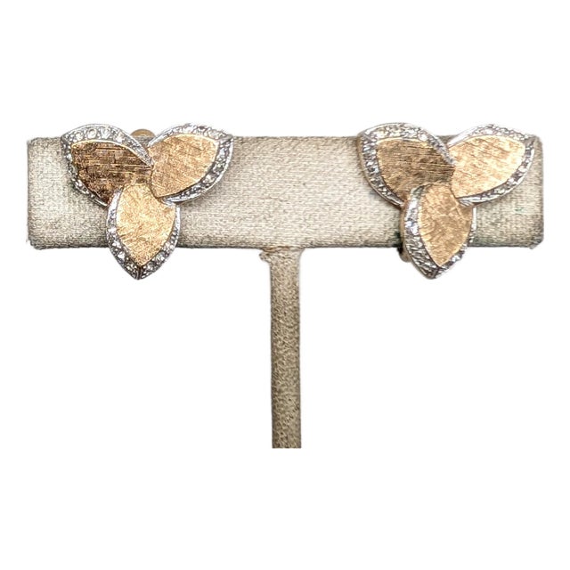 Vintage 1980s Signed Panetta Goldtone & Clear Rhinestone Clip Earrings-2 Pieces For Sale