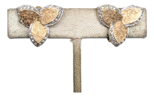 Vintage 1980s Signed Panetta Goldtone & Clear Rhinestone Clip Earrings-2 Pieces